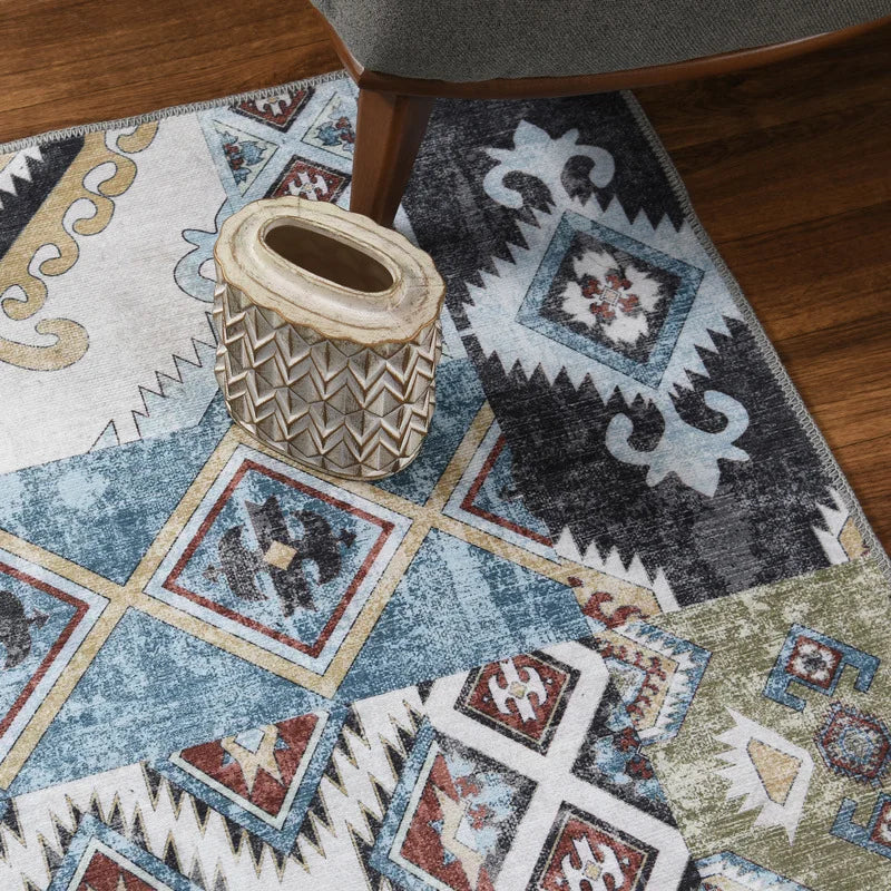 Batik Geo Patchwork Chenille Rug 