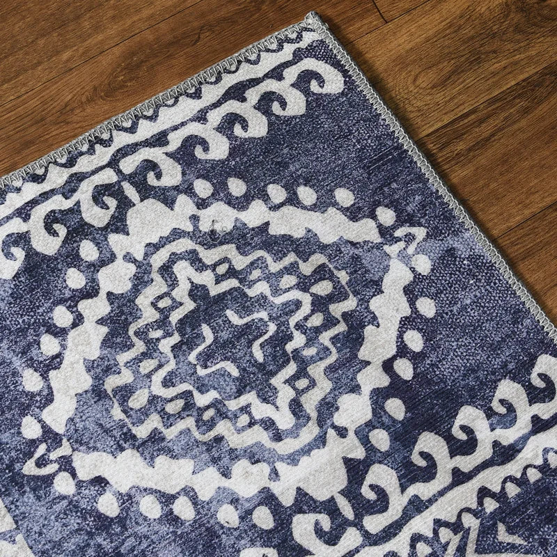 Bluish Patchwork Chenille Cotton Rug 