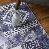 Bluish Patchwork Chenille Cotton Rug 