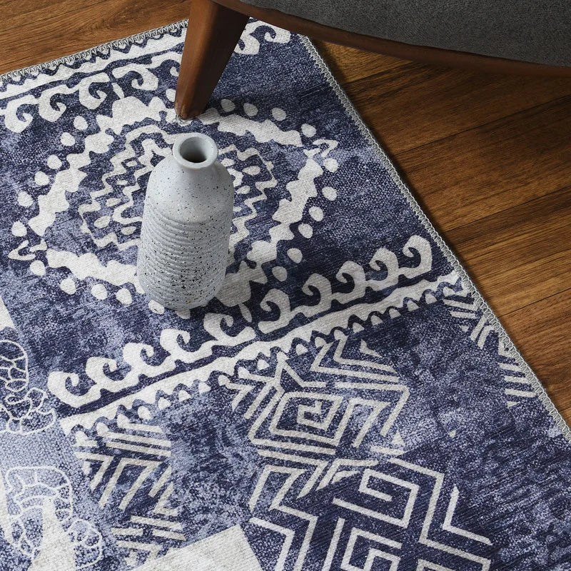 Bluish Patchwork Chenille Cotton Rug 