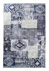 Bluish Patchwork Chenille Cotton Rug 