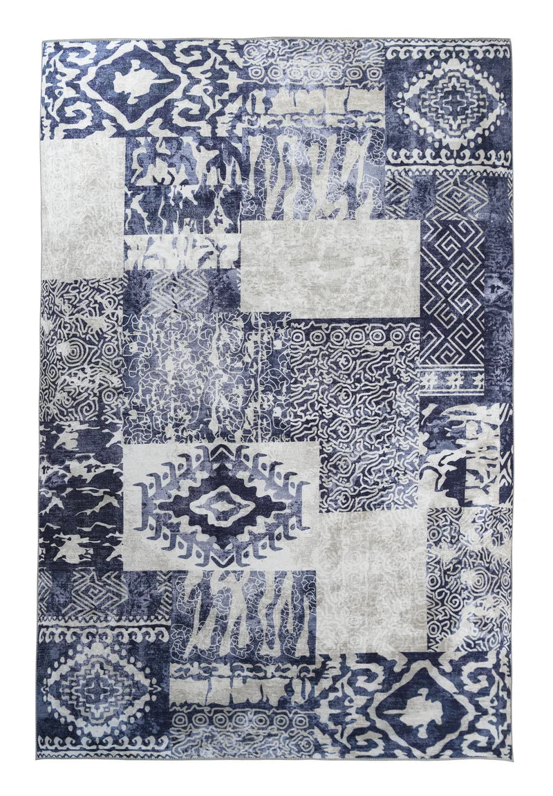 Bluish Patchwork Chenille Cotton Rug
