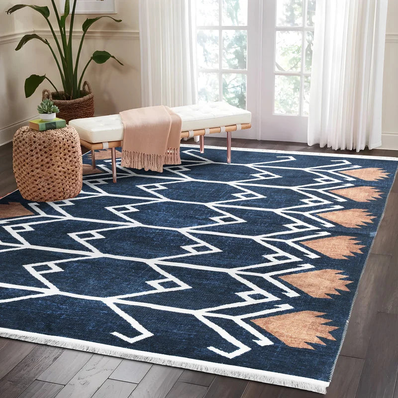 Blue Printed Kilim Style Rug