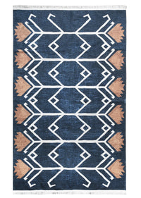 Blue Printed Kilim Style Rug 