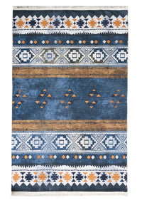 Blue Aster Printed Kilim Style Rug 